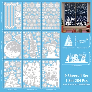 Detail of 9-sheet Christmas window sticker set with white trees and Russian New Year text