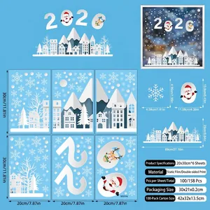 Detailed view of double-sided Christmas window decals showing Santa and reindeer dimensions