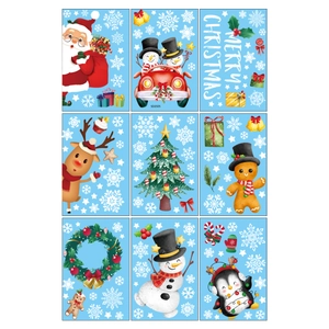 Set of 9 Christmas static window clings featuring Santa, snowman, and reindeer designs