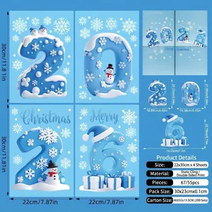 Detail von 4er-Set 2026 Weihnachts-Schneemann-Fensterbildern mit doppelseitigem Druck