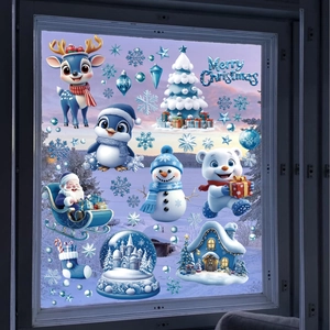 Blue Christmas window stickers set with Santa, reindeer and polar bear designs