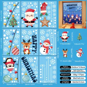 Details von 9er-Set Weihnachts-Fensteraufkleber mit Weihnachtsmann- und Elch-Motiven