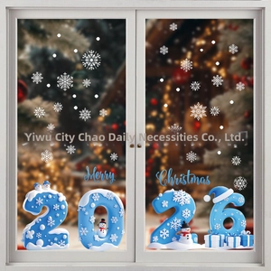 Detail der blauen 3D-Schneemann-Sticker 2026 und Weihnachtsaufkleber für Fensterdeko