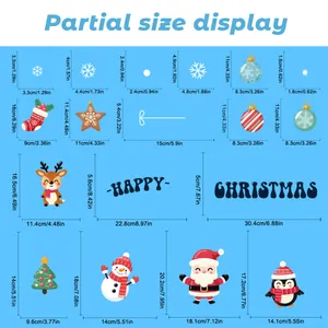 Größentabelle für Weihnachtsaufkleber mit Maßen für Weihnachtsmann und Rentier
