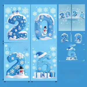 Blaue 2026 Schneemann Weihnachtsfensteraufkleber Set mit Schneeflocken für Glasdeko