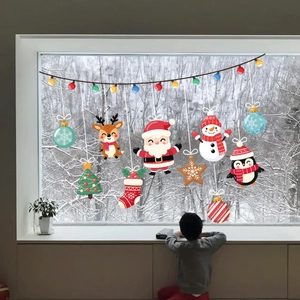 Cartoon Weihnachtsmann und Rentier Fensterbilder Set für festliche Weihnachtsdekoration