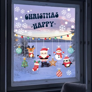Detailansicht der Weihnachts-Fensteraufkleber mit Weihnachtsmann, Rentier und Schneemann