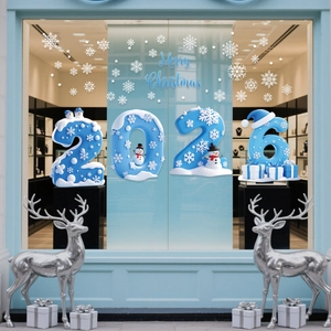 2026 Weihnachten Fensterbilder Statisch Haftend PVC Schneemann Schneeflocke Doppelseitig Glasaufkleber Winter Party Deko
