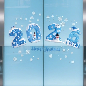 2026 Neujahr 3D blaue Schneemann-Fensteraufkleber für Weihnachten und Partydeko