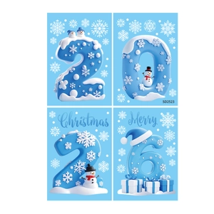 2026 Blaue Weihnachten Schneemann 3D Fensteraufkleber für Winterparty Deko zu Hause