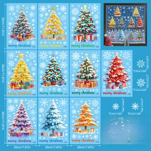 Detailed sheet of 244 double-sided static Christmas tree and snowflake window stickers