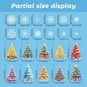 Size chart for Christmas tree and snowflake static window stickers showing exact dimensions