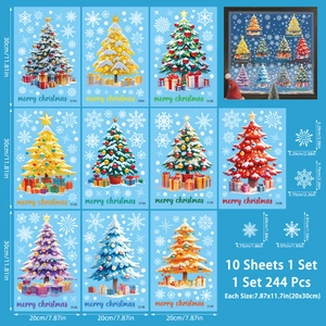 Detailed view of 10 sheets set with 244 Christmas tree and snowflake static window clings