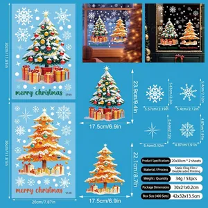 Detailed view of Christmas tree and snowflake static window clings with size dimensions