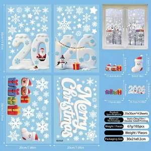 Détail de stickers de Noël 3D pour fenêtres avec motifs Père Noël et flocons