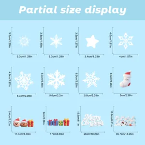 Tableau des tailles pour autocollants de fenêtre Noël 3D avec divers motifs
