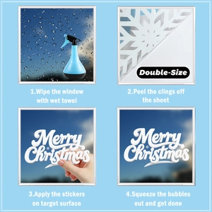 Guide pour poser des stickers de Noël 3D avec vaporisateur et étapes visuelles détaillées