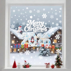 Stickers de fenêtre Noël 3D détaillés avec texte Merry Christmas et personnages