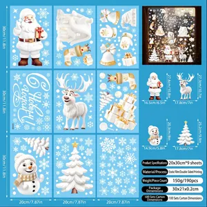 Detail of 9-sheet Christmas window stickers featuring Santa, snowflakes, and reindeer designs
