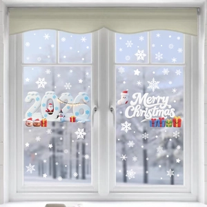 Stickers de fenêtre Noël 2026 avec texte Joyeux Noël et décorations de flocons de neige