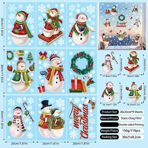 Détails du lot de 9 stickers de Noël avec motifs de bonhomme de neige et flocons