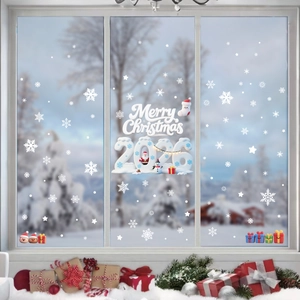 Détails des autocollants de fenêtre 3D Joyeux Noël 2026 avec flocons de neige et Père Noël