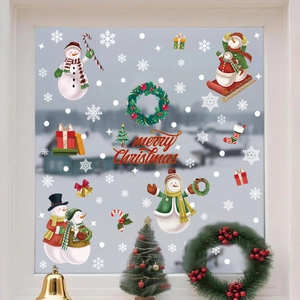 Détails de stickers de Noël pour fenêtre avec bonhomme de neige et flocons sur vitre