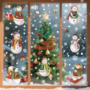Stickers de Noël pour fenêtres avec bonshommes de neige et flocons décoratifs