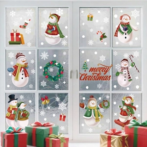 Stickers électrostatiques de Noël pour fenêtres avec bonshommes de neige et flocons décor
