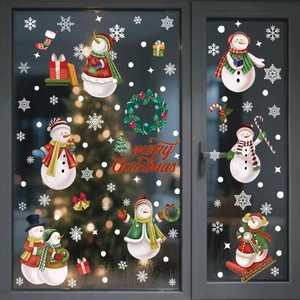 Stickers de Noël pour fenêtres avec bonhommes de neige et flocons pour décor de maison
