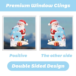 Stickers de fenêtre Noël double face avec Père Noël 3D et chiffre six