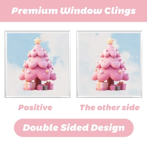Stickers de fenêtre sapin de Noël rose double face détaillés pour décoration de fête
