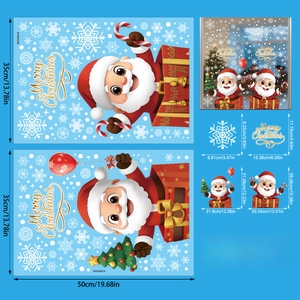 Detail of Santa and snowflake window decals with size dimensions and 195 piece count