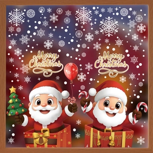 Macro detail of Santa Claus window stickers with 3D effect for Christmas decor