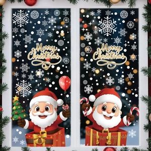 Detail of Santa Claus and snowflake window stickers with Merry Christmas greeting text