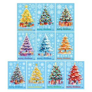 Set of 10 colorful Christmas tree window stickers with snowflakes and gift box designs