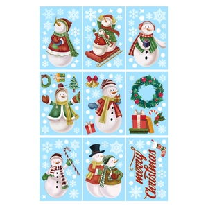 Christmas window decals set featuring snowmen, wreaths, and snowflakes for glass decoration