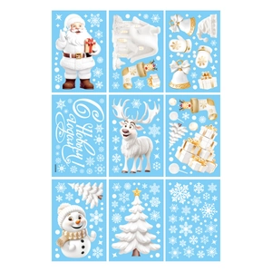 Christmas window stickers featuring white snowflakes and Santa Claus for glass decoration