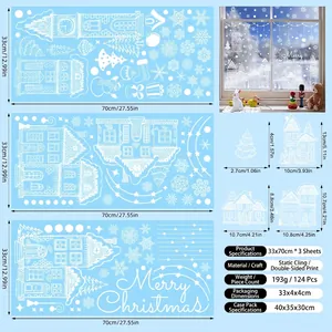 Detailed specs of double-sided Christmas window stickers with 124 pieces and sizes