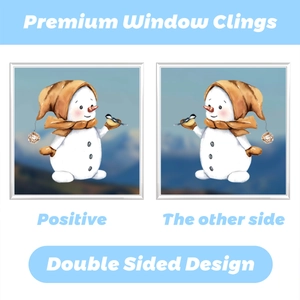 Double-sided Christmas window clings featuring cute snowman and bird holiday decoration
