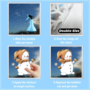 Step-by-step guide for applying double-sided Christmas snowman and snowflake window clings
