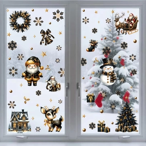Stickers de Noël noir et or avec renne et Père Noël pour décorer les fenêtres
