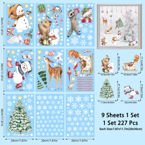 Detail of 9-sheet Christmas window stickers set with 227 snow and animal decals