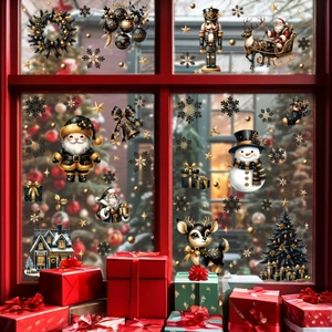 Stickers de Noël noir et or avec renne et sapin pour décoration de fenêtre en verre