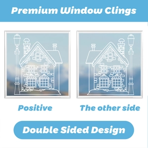 Detailed white snow house window stickers with double sided design for Christmas decor