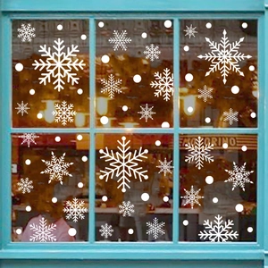 White snowflake and snow dot window decals for Christmas holiday glass decorations