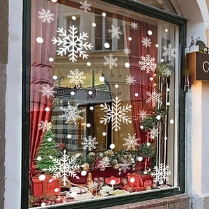 White snowflake window decals with dots for Christmas party shop display decor