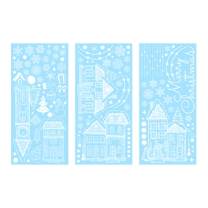 Christmas window stickers set with white snowflake trees and Merry Christmas silhouettes