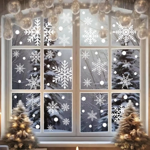 Christmas Window Clings White Snowflake Static Sticker Double Sided Xmas Party Decor For Glass Door Shop Home Showcase