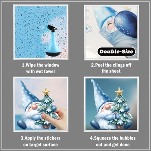 Detailed four-step guide for applying double-sided Christmas window stickers on glass surfaces